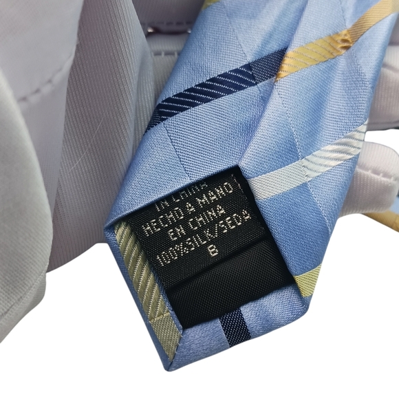 David Taylor Mens Tie Blue Yellow Stripes Wide 60" - Picture 4 of 5